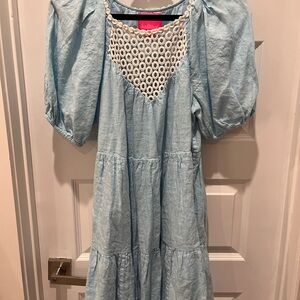 Lilly Pulitzer Light Blue Crochet-Yoke Midi Dress